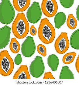 Seamless pattern with papaya. Tropical background.