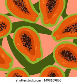 Seamless pattern with papaya. Vector graphics.