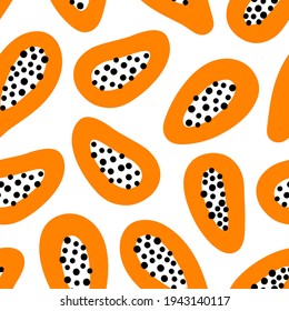 Seamless pattern with papaya. Vector tropical fruit. Isolated on a white background.