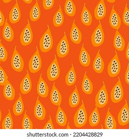 seamless pattern with papayas. Papaya ornament background. Fruits backdrop. Design for fabric, textile print, wrapping paper, kitchen textiles, cover. Vector illustration
