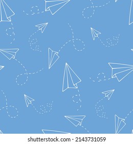 Seamless Pattern With A Paper Airplane. Hand Drawn Doodle Vector Illustration