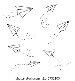 Seamless Pattern With A Paper Airplane. Hand Drawn Doodle Vector Illustration