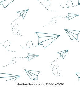 Seamless Pattern With A Paper Airplane. Hand Drawn Doodle Vector Illustration