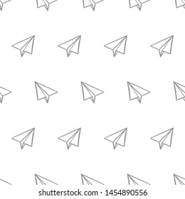 seamless pattern with paper airplanes in doodle, hand drawing style on a white background Vector illustration