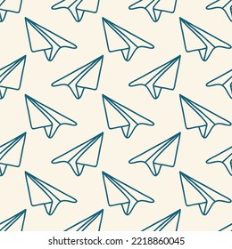 Seamless pattern of Paper airplanes on paper background.