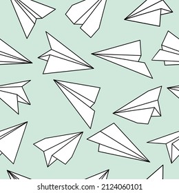 Patrón transparente de aviones de papel, ilustración vectorial