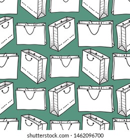 Seamless pattern of paper bags for purchases