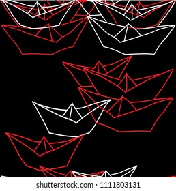 Seamless pattern with paper boats. Drawing by hand, children's drawing. The sea pattern.