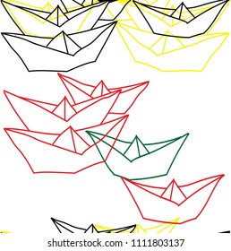 Seamless pattern with paper boats. Drawing by hand, children's drawing. The sea pattern.