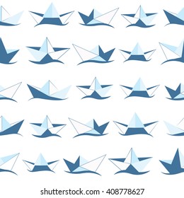 Seamless pattern with paper boats.  Origami. Seamless sea pattern.