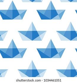Seamless pattern with paper boats. Vector illustration. Navy blue.