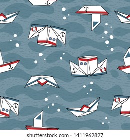 Seamless pattern with paper boats. Vector illustration