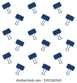Seamless pattern with paper clips classic blue color isolated on white background. Hand drawn simple office supplies doodle clipart. Vector illustration for fabric, textile, scrapbook, wrapping paper.