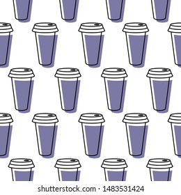 Seamless pattern with paper coffee cups