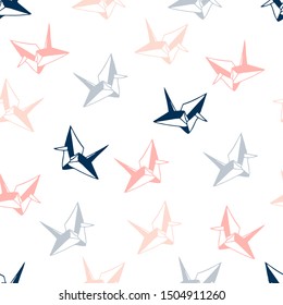 Seamless pattern with paper cranes. Decorative texture with paper cranes.Hand drawn paper cranes. Pastel seamless pattern for kids.