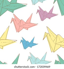 Seamless pattern with paper cranes. Decorative texture with paper cranes
