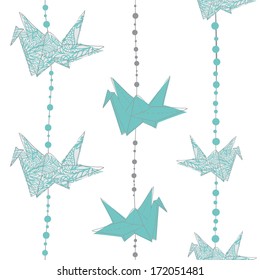 Seamless pattern with paper cranes. Decorative texture with paper cranes