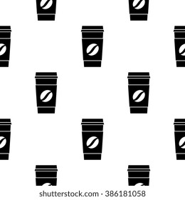 Seamless Pattern With Paper Cup With Coffee Bean For Take Away Icon