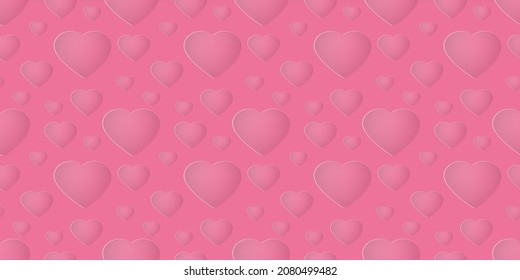 Seamless Pattern with paper cut hearts. Pacific pink background for design poster, wedding invitation, Mothers day, Valentines day, Womens day, card. Vector illustration.