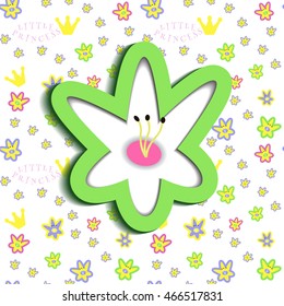 Seamless pattern with paper cut lily and words Little Princess. Vector.