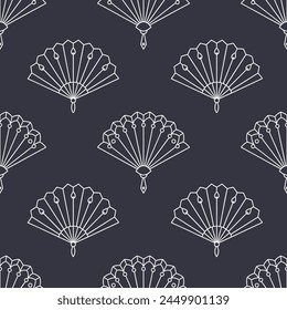 Seamless pattern of paper fans. Background from hand fan. Silhouettes of Chinese, Japanese paper folding fans, traditional Asian jewelry. Vector