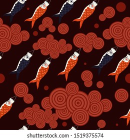 Seamless pattern with paper koi carps.