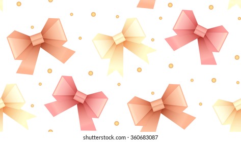Seamless pattern with paper origami bows and dots for your creativity