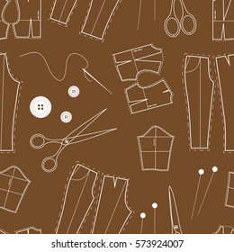 Seamless pattern with paper patterns of clothing