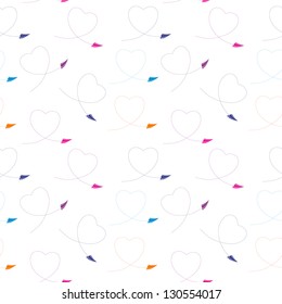 Seamless pattern with paper plane and heart vector illustration