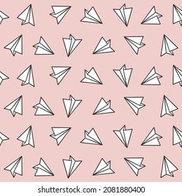 Seamless pattern with paper plane. Origami planes pattern. Paper airplane.