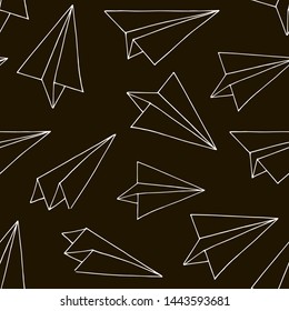 Seamless pattern with paper planes. Hand drawn sketch converted to vector