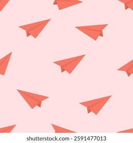 seamless pattern with paper planes on a pink background