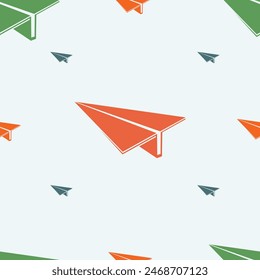 Seamless pattern with paper planes. Vector repeating texture. Perfect for printing on fabric or gift paper.