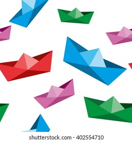 Seamless pattern with paper ships. Vector Illustration