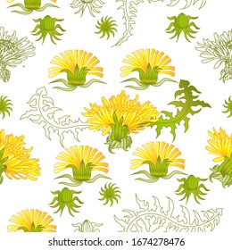 Patrón transparente para el papel y los textiles con dientes de león. Elemento de diseño étnico y natural, floral, retro, tribal. Fondo vectorial aislado.