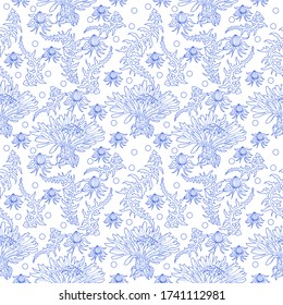 Seamless pattern for paper and textiles with dandelions. Ethnic and nature, floral, retro, tribal design element. Isolated vector background.