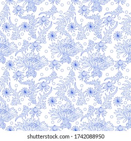 Seamless pattern for paper and textiles with dandelions. Ethnic and nature, floral, retro, tribal design element. Isolated vector background.