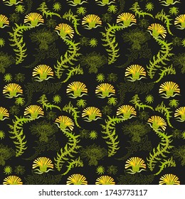 Patrón sin inconvenientes para el papel y los textiles con dientes de león. Étnica y natural, floral, retro, elemento de diseño tribal. Fondo vectorial aislado.