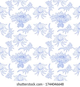 Seamless pattern for paper and textiles with dandelions. Ethnic and nature, floral, retro, tribal design element. Isolated vector background.
