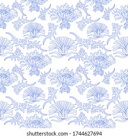 Seamless pattern for paper and textiles with dandelions. Ethnic and nature, floral, retro, tribal design element. Isolated vector background.