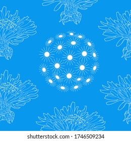 Seamless pattern for paper and textiles with dandelions. Ethnic and nature, floral, retro, tribal design element. Isolated vector background.