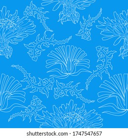 Seamless pattern for paper and textiles with dandelions. Ethnic and nature, floral, retro, tribal design element. Isolated vector background.