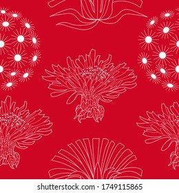 Seamless pattern for paper and textiles with dandelions. Ethnic and nature, floral, retro, tribal design element. Isolated vector background.