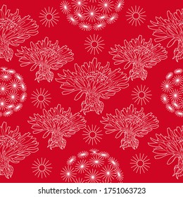 Seamless pattern for paper and textiles with dandelions. Ethnic and nature, floral, retro, tribal design element. Isolated vector background.