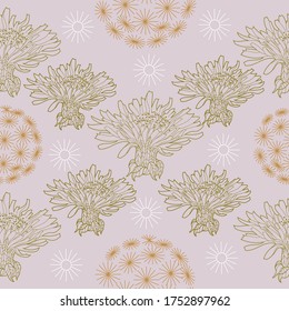 Seamless pattern for paper and textiles with dandelions. Ethnic and nature, floral, retro, tribal design element. Isolated vector background.