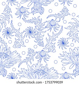 Patrón sin inconvenientes para el papel y los textiles con dientes de león. Étnica y natural, floral, retro, elemento de diseño tribal. Fondo vectorial aislado.