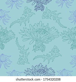 Seamless pattern for paper and textiles with dandelions. Ethnic and nature, floral, retro, tribal design element. Isolated vector background.