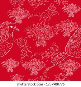 Seamless pattern for paper and textiles with dandelions. Ethnic and nature, floral, retro, tribal design element. Isolated vector background.