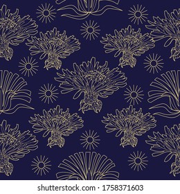 Seamless pattern for paper and textiles with dandelions. Ethnic and nature, floral, retro, tribal design element. Isolated vector background.