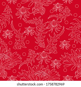 Seamless pattern for paper and textiles with dandelions. Ethnic and nature, floral, retro, tribal design element. Isolated vector background.